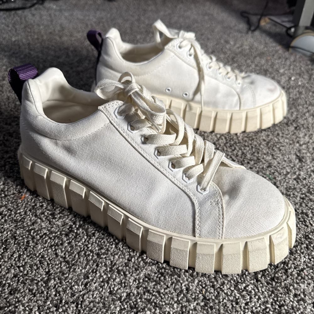 Eytys Odessa White Leather Canvas Platform Sneakers Womens Size US 10